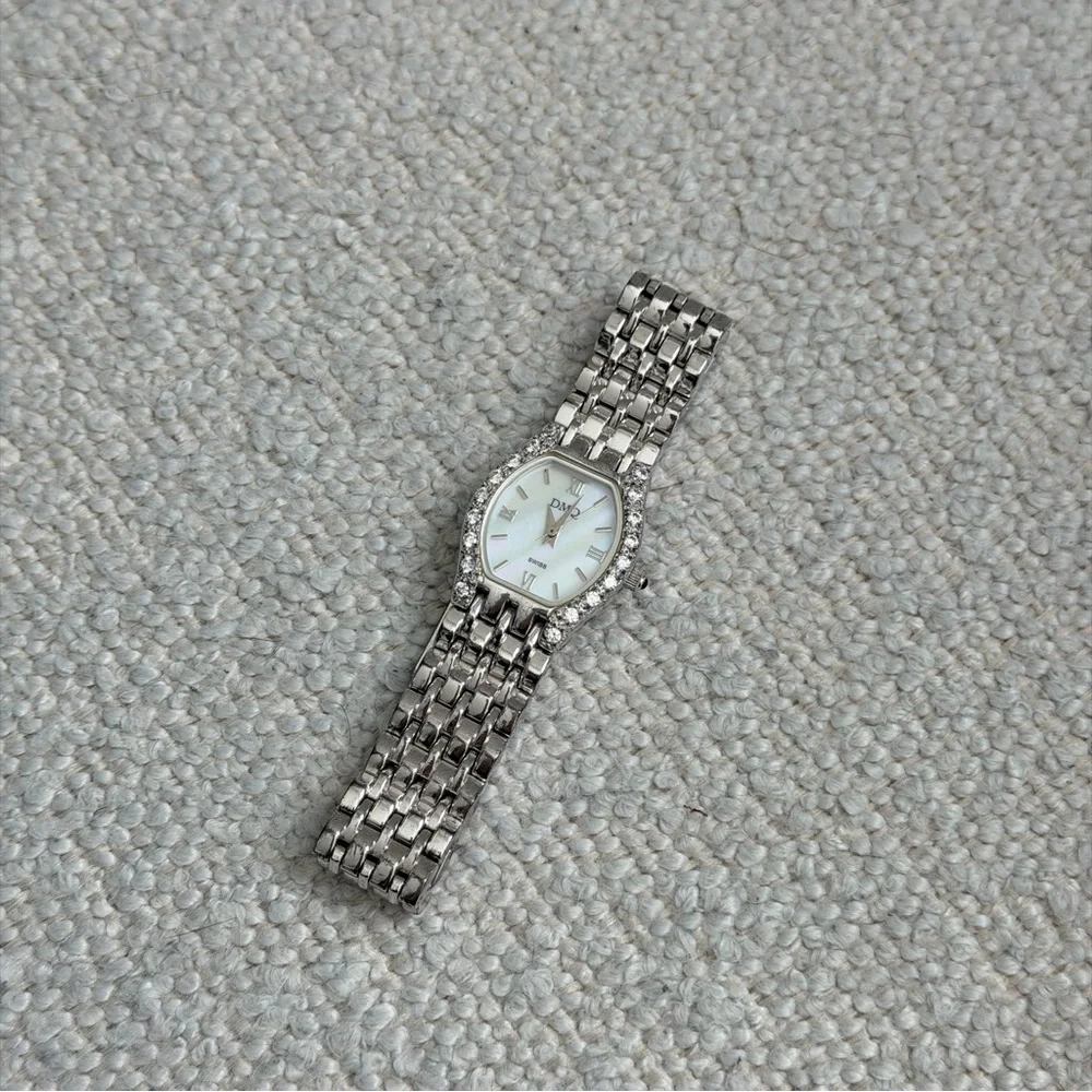 DMQ Swiss Silver Women's Watch Crystal Bezel Chain Link Band